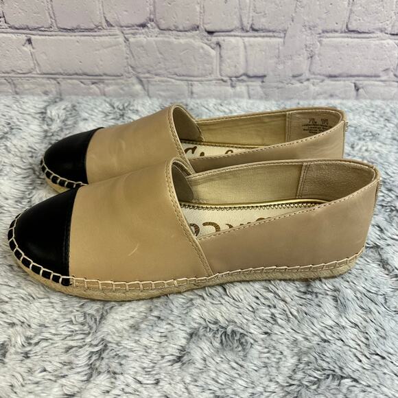 Sam Edelman Krissy Espadrille Flats Nude & Black Jute Trim Women's 7.5 Cap Toe - Picture 3 of 8